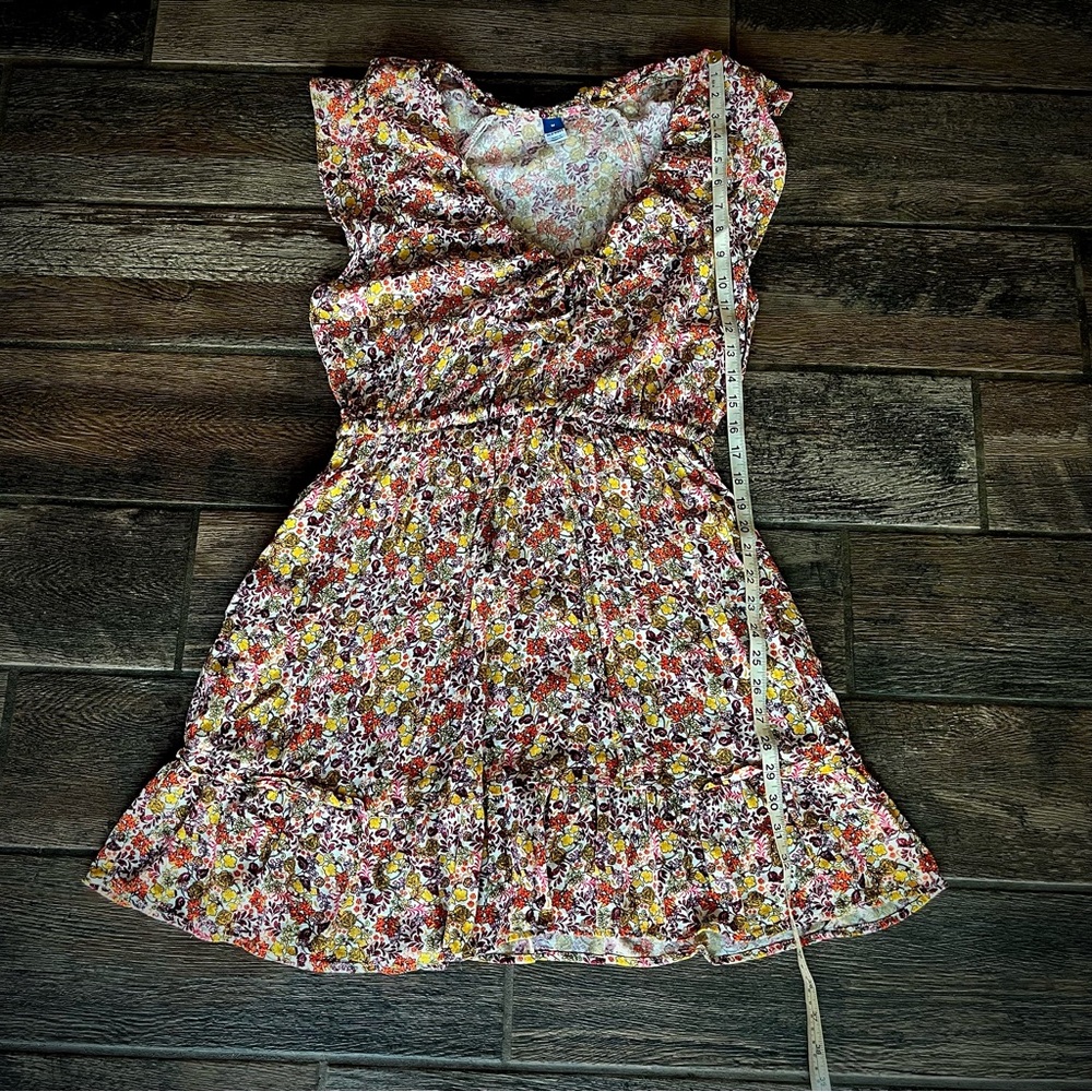 Old Navy orange & yellow floral ruffled summer garden dress M - Picture 7 of 9